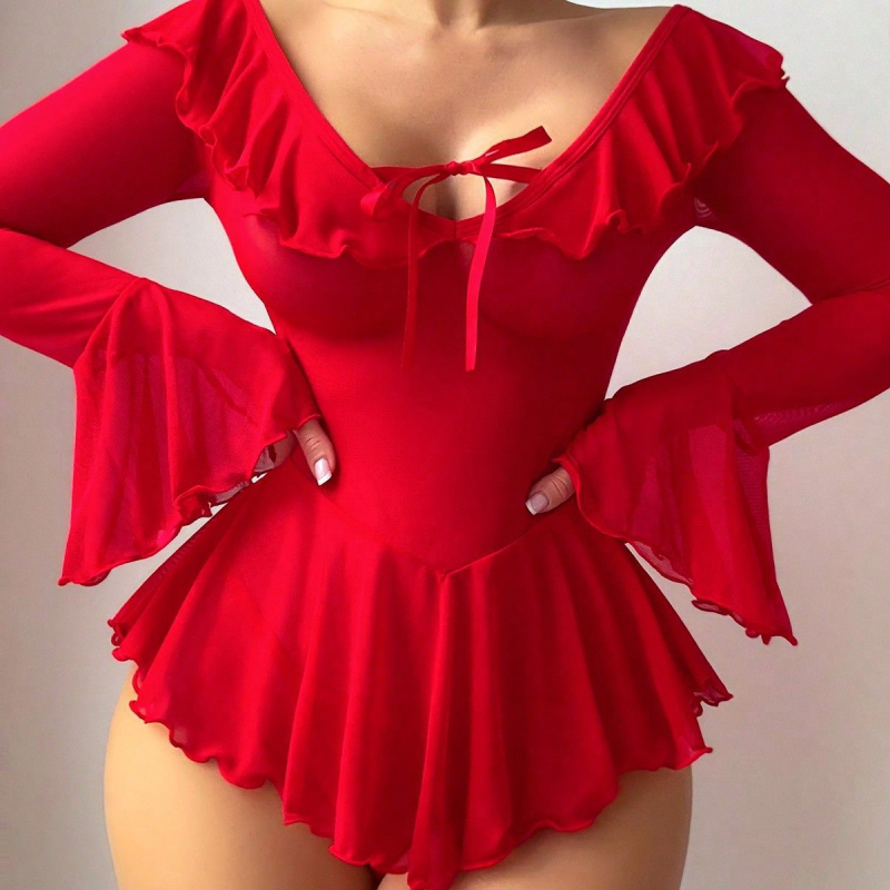Nočná šaty s sieťovinou, hlavný materiál polyester, tenká tkanina, dlhé rukávy, dĺžka sukne