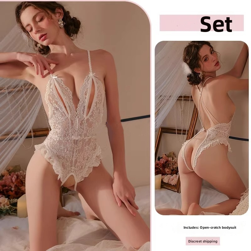 Čipkové body s priehľadným dizajnom, otvorené vpredu, V-krk, bez rukávov, tenký polyester