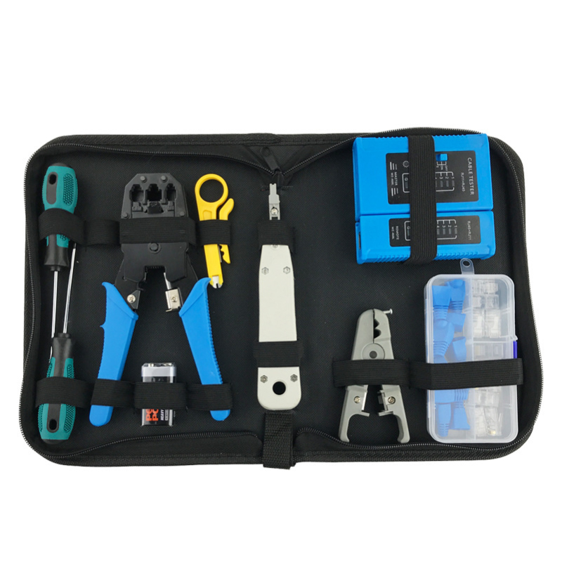 MANCOM Kit de instrumente pentru rețea, set de 29 piese, clește crimp RJ45 pentru conectori, pentru instalare și întreținere a rețelei
