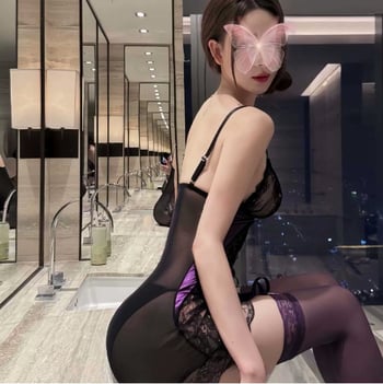 Plus veličine ljubičasto čipkasto donje rublje s prorezom, seksi bodycon silueta, cami pidžama i luksuzna kućna odjeća