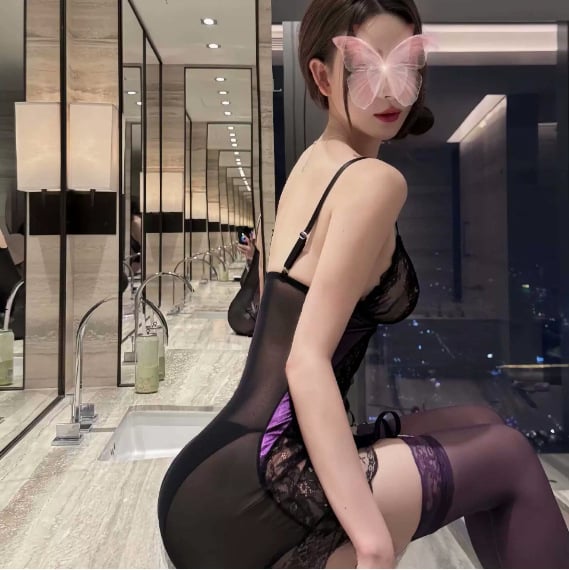 Plus veličine ljubičasto čipkasto donje rublje s prorezom, seksi bodycon silueta, cami pidžama i luksuzna kućna odjeća