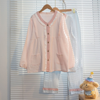 Postpartum szoptatós ruha szett, 100% pamutból, kétszálú pamutfonal, szoptatási nyílás, hosszú ujjú, nadrágos, légies és nedvességelnyelő