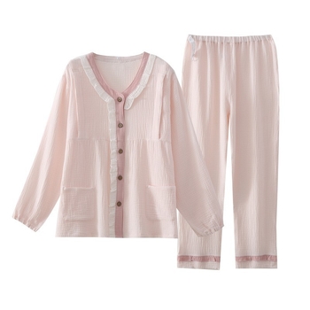 Postpartum szoptatós ruha szett, 100% pamutból, kétszálú pamutfonal, szoptatási nyílás, hosszú ujjú, nadrágos, légies és nedvességelnyelő