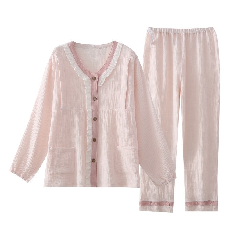 Postpartum szoptatós ruha szett, 100% pamutból, kétszálú pamutfonal, szoptatási nyílás, hosszú ujjú, nadrágos, légies és nedvességelnyelő