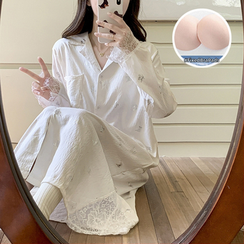 Cloud Cotton dámska nočná súprava – cardigan s vložkou na hrudník, dlhé rukávy, voľný strih, midi sukňa, polyester 90–95%, stredná hrúbka