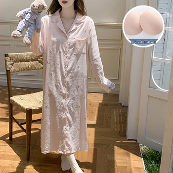 Cloud Cotton dámska nočná súprava – cardigan s vložkou na hrudník, dlhé rukávy, voľný strih, midi sukňa, polyester 90–95%, stredná hrúbka