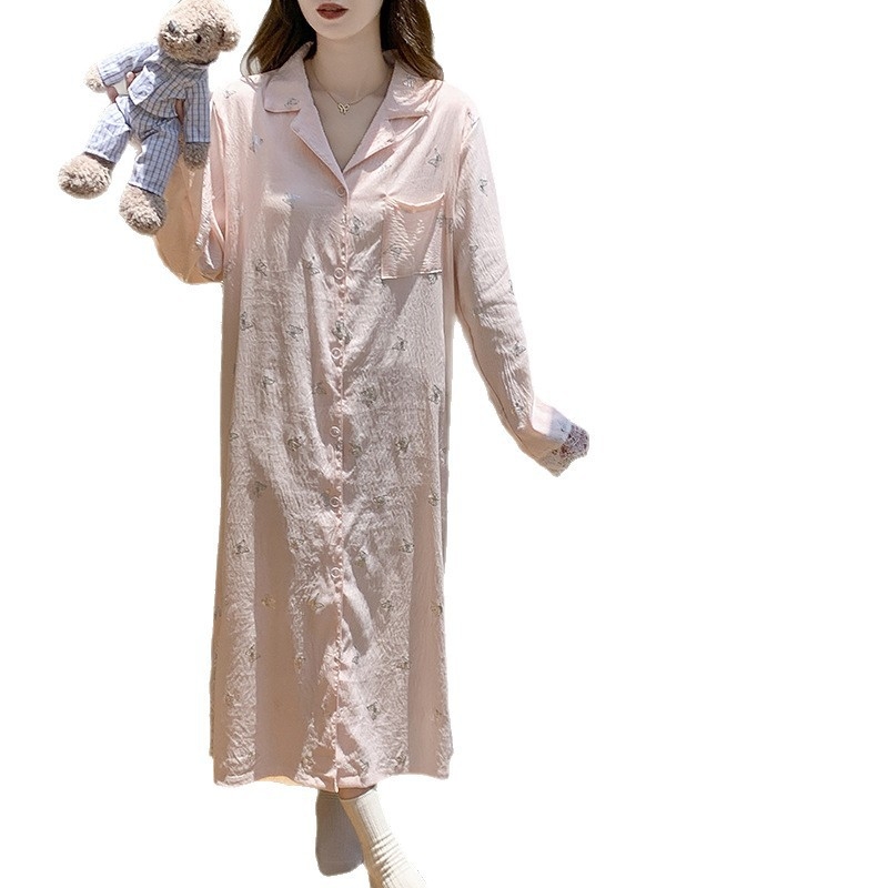 Cloud Cotton dámska nočná súprava – cardigan s vložkou na hrudník, dlhé rukávy, voľný strih, midi sukňa, polyester 90–95%, stredná hrúbka