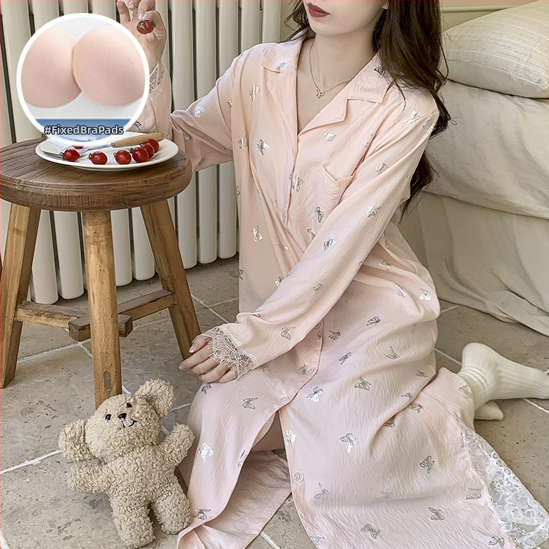 Cloud Cotton dámska nočná súprava – cardigan s vložkou na hrudník, dlhé rukávy, voľný strih, midi sukňa, polyester 90–95%, stredná hrúbka