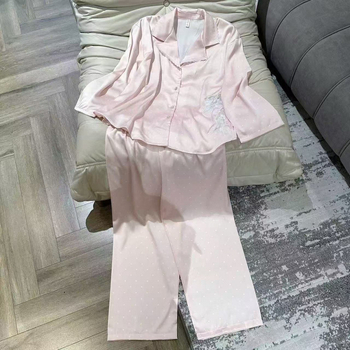 Ženski set pidžama od ice silk s polka točkama, dugih rukava, čipka, mašna, za sve sezone