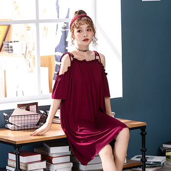 Ženska noćna haljina s otkrivenim ramenima, off-shoulder, midi duljina, udobna za kuću, materijal: regenerirano vlakno, viskozno vlakno, prozračna, udobna, godišnja doba: ljeto, proljeće, jesen