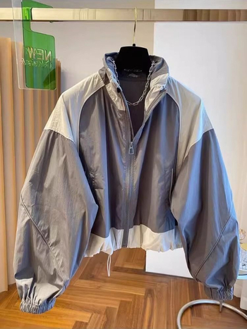 Ženska kratka jakna s color-blockom, korejskog stila sa stojećim ovratnikom, ležerni kroj