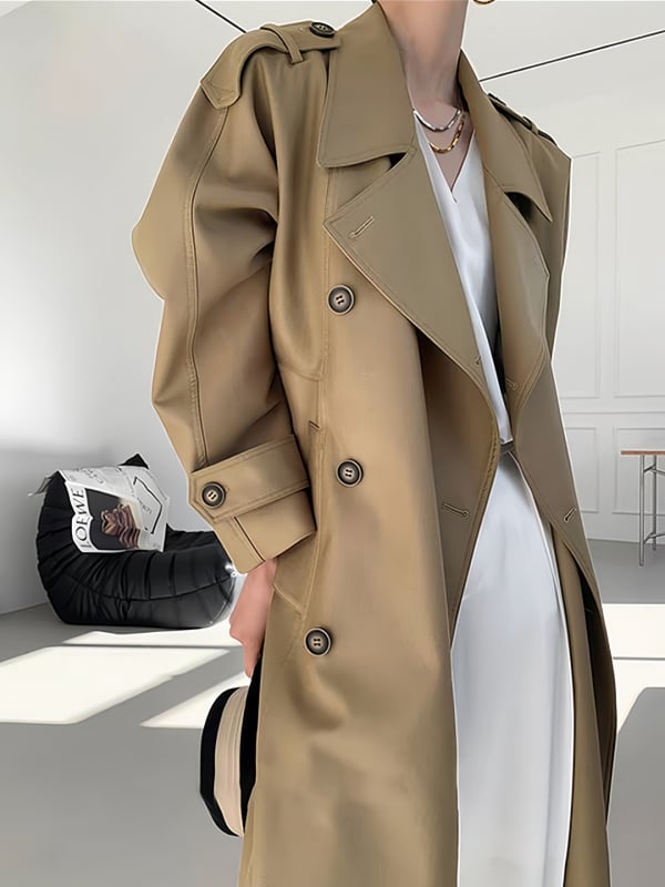 Ženska windbreaker jakna srednje duljine, Chenille s Spandexom, opuštena silueta, Polo ovratnik, dvostruko kopčanje, dugi rukavi, džepovi, jesen 2025
