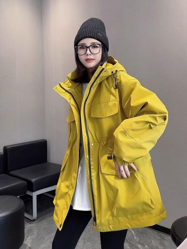 Ženska windbreaker jakna s kapuljom od poliestera, slobodan kroj, prednji zip, proljeće 2025