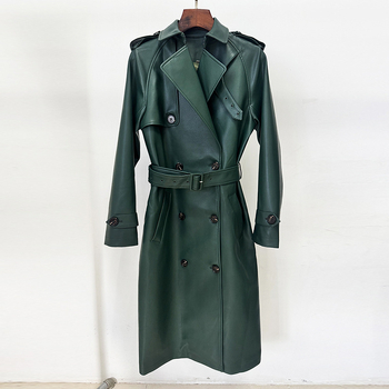 Δερμάτινο trench coat, εφαρμοστό, μακρύ μήκος, διπλοκουμπωτό, τεχνητό δέρμα
