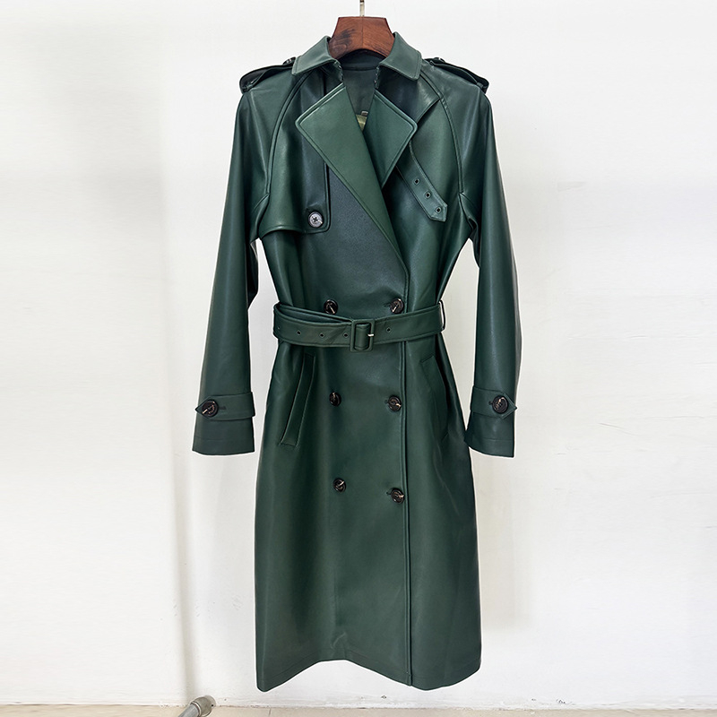 Δερμάτινο trench coat, εφαρμοστό, μακρύ μήκος, διπλοκουμπωτό, τεχνητό δέρμα