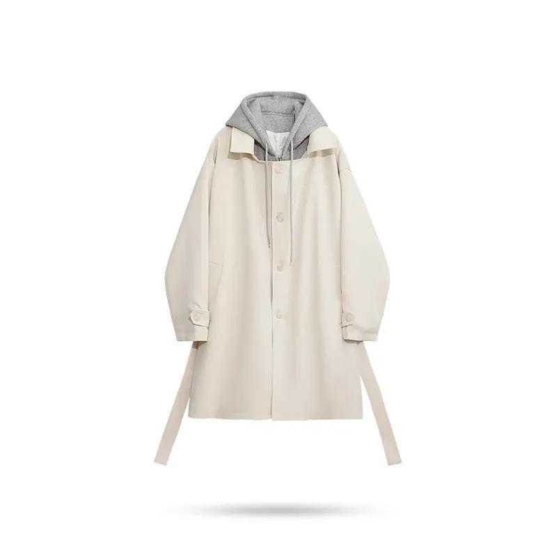 Korejski stil windbreaker kaput, kratka duljina 40–50 cm, stojeći ovratnik, jednodijelno kopčanje, modalna tkanina s detaljima zajčje dlake, džepovi, kontrastne boje, proljeće i jesen