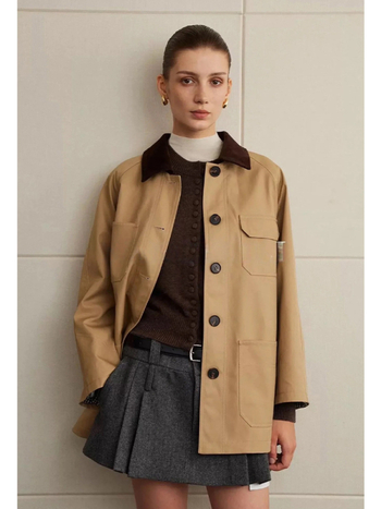 Γυναικείο παλτό μέσου μήκους από βαμβακερό τβίλ υψηλής πυκνότητας, χαλαρή γραμμή, πέτο, ραγκλάν μανίκια