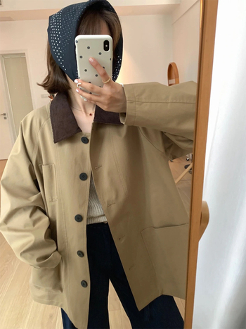 Γυναικείο παλτό μέσου μήκους από βαμβακερό τβίλ υψηλής πυκνότητας, χαλαρή γραμμή, πέτο, ραγκλάν μανίκια