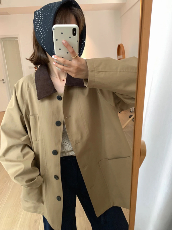 Γυναικείο παλτό μέσου μήκους από βαμβακερό τβίλ υψηλής πυκνότητας, χαλαρή γραμμή, πέτο, ραγκλάν μανίκια