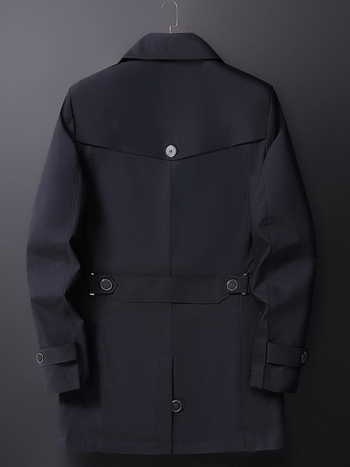 Muški kaput srednje duljine s ovratnikom, jednobrojno kopčanje, debeli materijal, jednobojan, za proljeće i jesen