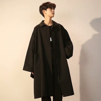 Muški kaput u korejskom stilu, srednja duljina, ležerni kroj, jednostruko kopčanje, poliester smjesa