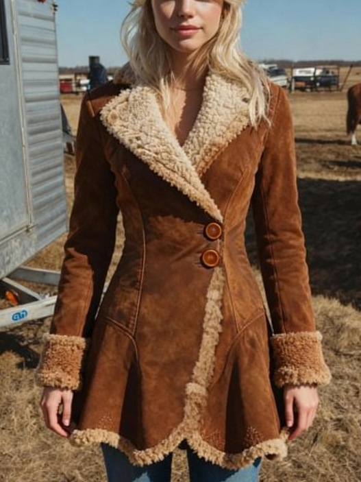 Ženski kaput od poliestera - debeo, srednje duljine, kvadratni ovratnik, jednostruko kopčanje na prednjem dijelu (Polyester; Thick; Mid-length; Square collar; Single-breasted)