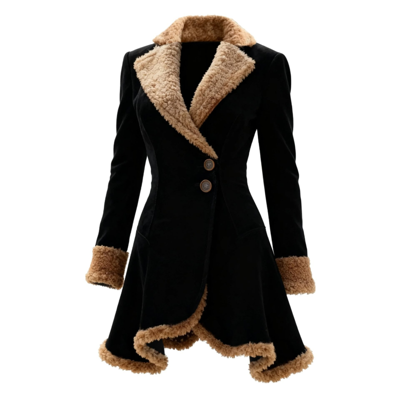 Ženski kaput od poliestera - debeo, srednje duljine, kvadratni ovratnik, jednostruko kopčanje na prednjem dijelu (Polyester; Thick; Mid-length; Square collar; Single-breasted)