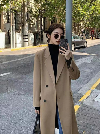 Dugi ženski blejzer, jednofarbni, spandex-poliester mješavina, ležeran kroj, jednostruko kopčanje, dugi rukavi