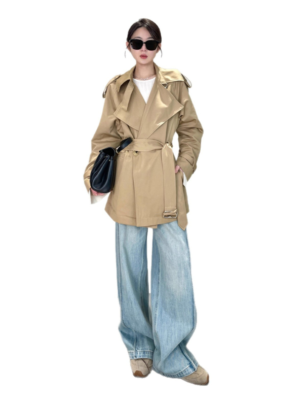 Ženski windbreaker kaput srednje duljine s reverom ovratnikom, jednostruko kopčanje, slobodan kroj, britski stil, pamuk-viskozna smjesa, jesen 2025