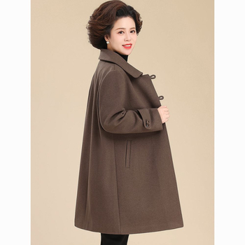 Palton mediu din lână pentru femei de vârstă mijlocie, țesătură TR, PVC ≤30%, material secundar 30–50%, culoare solidă, stil literar retro, toamnă-iarna