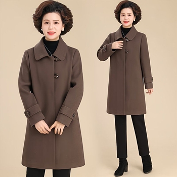 Palton mediu din lână pentru femei de vârstă mijlocie, țesătură TR, PVC ≤30%, material secundar 30–50%, culoare solidă, stil literar retro, toamnă-iarna