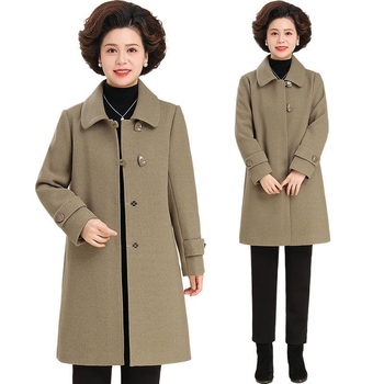 Palton mediu din lână pentru femei de vârstă mijlocie, țesătură TR, PVC ≤30%, material secundar 30–50%, culoare solidă, stil literar retro, toamnă-iarna