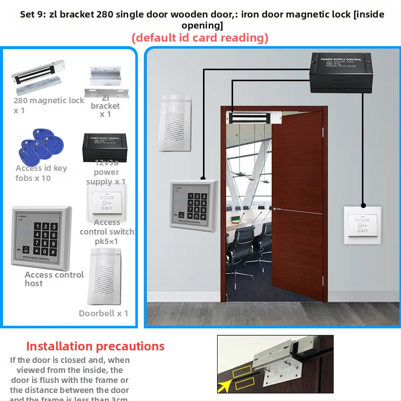 Система за контрол на достъпа за една врата с четец на карта и парола, цифрова клавиатура, електромагнитно заключване и електрическа брава, модел M1