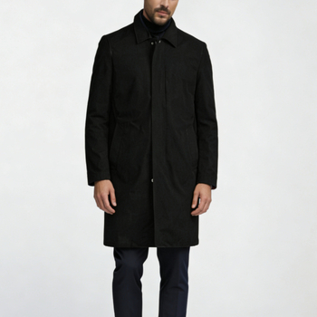 Ανδρικό μπουφάν μεσαίου μήκους από βαμβακοπολυεστερική σύνθεση, φερμουάρ μπροστά, πέτο-φόρου, πλαϊνές τσέπες, μονόχρωμο, άνοιξη-φθινόπωρο, αστικός καθημερινός στυλ