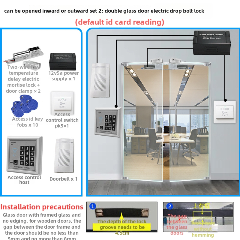 Система за контрол на достъпа за една врата с четец на карта и парола, цифрова клавиатура, електромагнитно заключване и електрическа брава, модел M1
