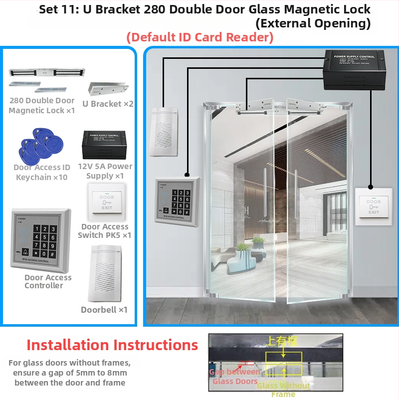 Система за контрол на достъпа за една врата с четец на карта и парола, цифрова клавиатура, електромагнитно заключване и електрическа брава, модел M1