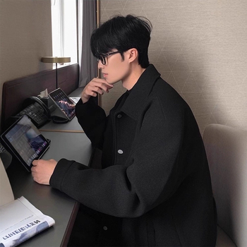 Μπουφάν μαλλίνο – χαλαρή γραμμή, γιακά λαπέλ, φερμουάρ, χειμώνας