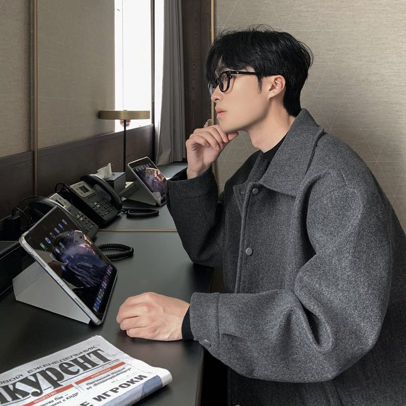 Μπουφάν μαλλίνο – χαλαρή γραμμή, γιακά λαπέλ, φερμουάρ, χειμώνας