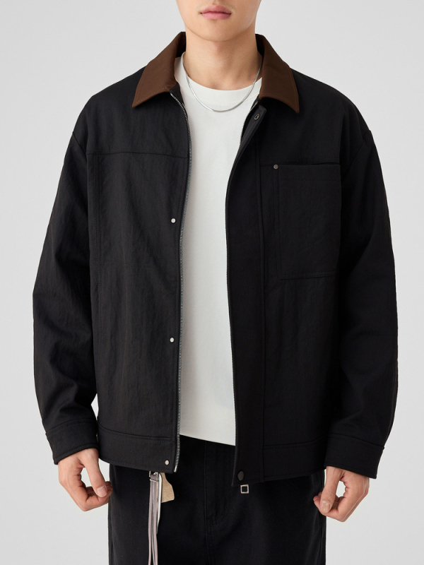 Ανδρικό σακάκι με πέτο, μινιμαλιστικό στυλ, φερμουάρ, 100% πολυεστέρας