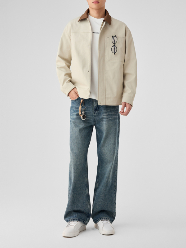 Ανδρικό σακάκι με πέτο, μινιμαλιστικό στυλ, φερμουάρ, 100% πολυεστέρας