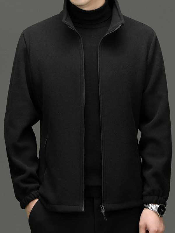 Ανδρικό μπουφάν για χειμώνα με επένδυση φλίς, κορεάτικού στυλ, γιακάς-στάντ και φερμουάρ, πολυεστέρας