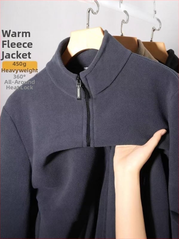 Pánska hrubšia bunda s fleecovou podšívkou na zimu, stojací golier, zips, Korejský štýl, polyester