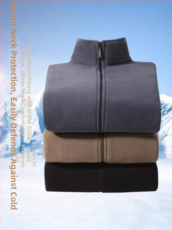 Pánska hrubšia bunda s fleecovou podšívkou na zimu, stojací golier, zips, Korejský štýl, polyester