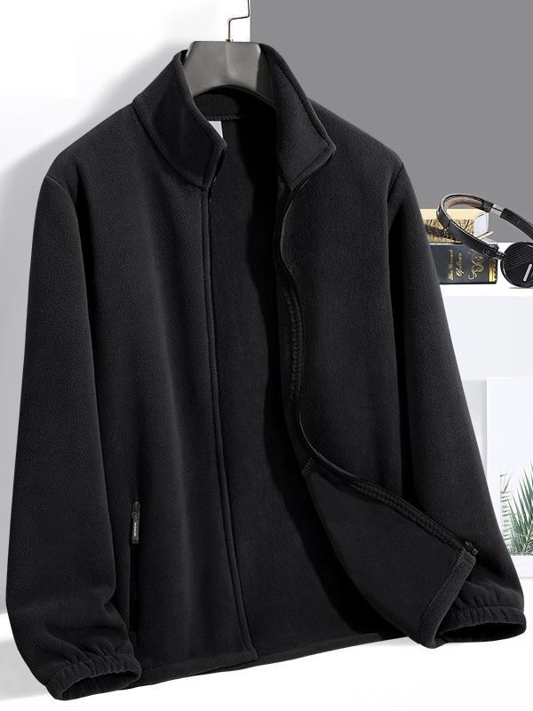 Pánska hrubšia bunda s fleecovou podšívkou na zimu, stojací golier, zips, Korejský štýl, polyester