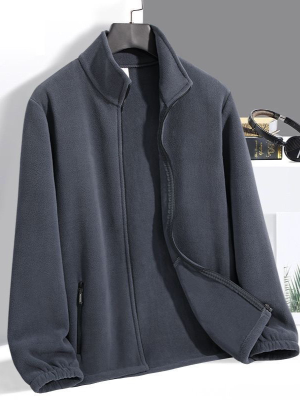 Pánska hrubšia bunda s fleecovou podšívkou na zimu, stojací golier, zips, Korejský štýl, polyester