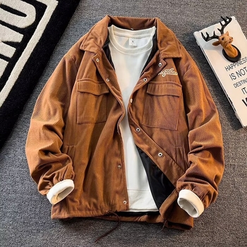 Corduroy Jacket for Men - Vintage, Loose Fit, Lapel Collar, Single-Breasted
