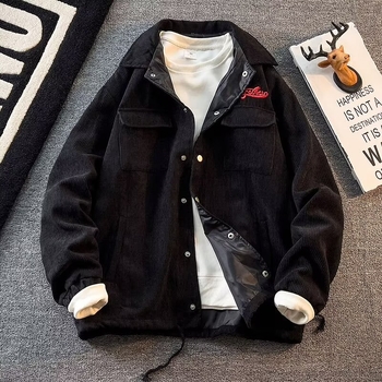 Corduroy Jacket for Men - Vintage, Loose Fit, Lapel Collar, Single-Breasted