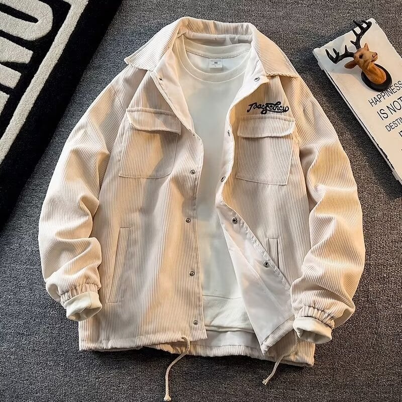 Corduroy Jacket for Men - Vintage, Loose Fit, Lapel Collar, Single-Breasted