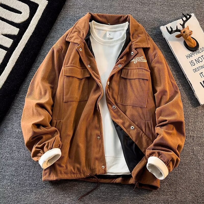 Corduroy Jacket for Men - Vintage, Loose Fit, Lapel Collar, Single-Breasted