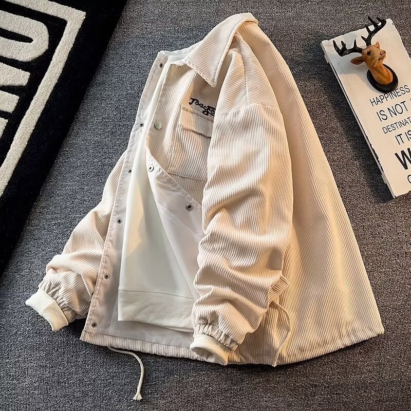 Corduroy Jacket for Men - Vintage, Loose Fit, Lapel Collar, Single-Breasted